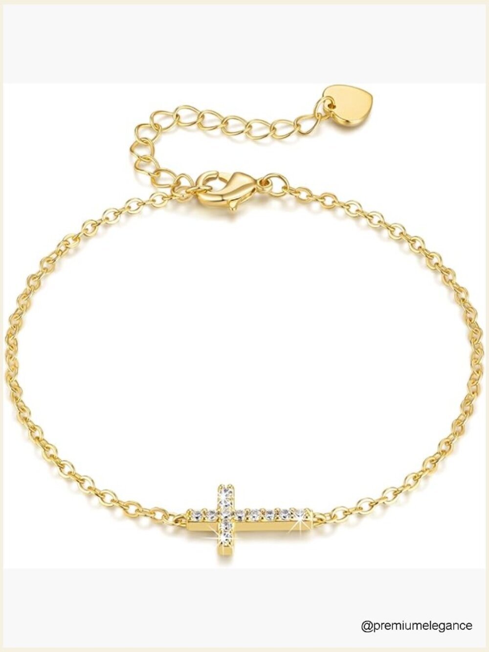 Gold Plated Adjustable Cross Bracelet with CZ
